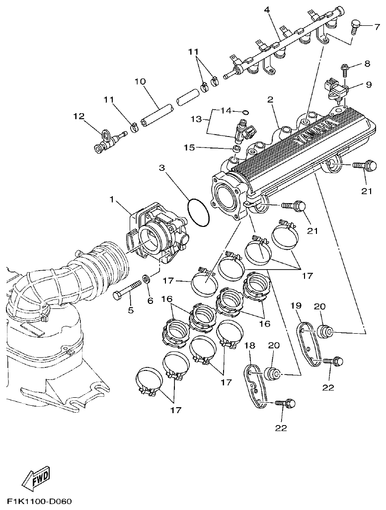 Yamaha F1KB INTAKE 2 parts diagram